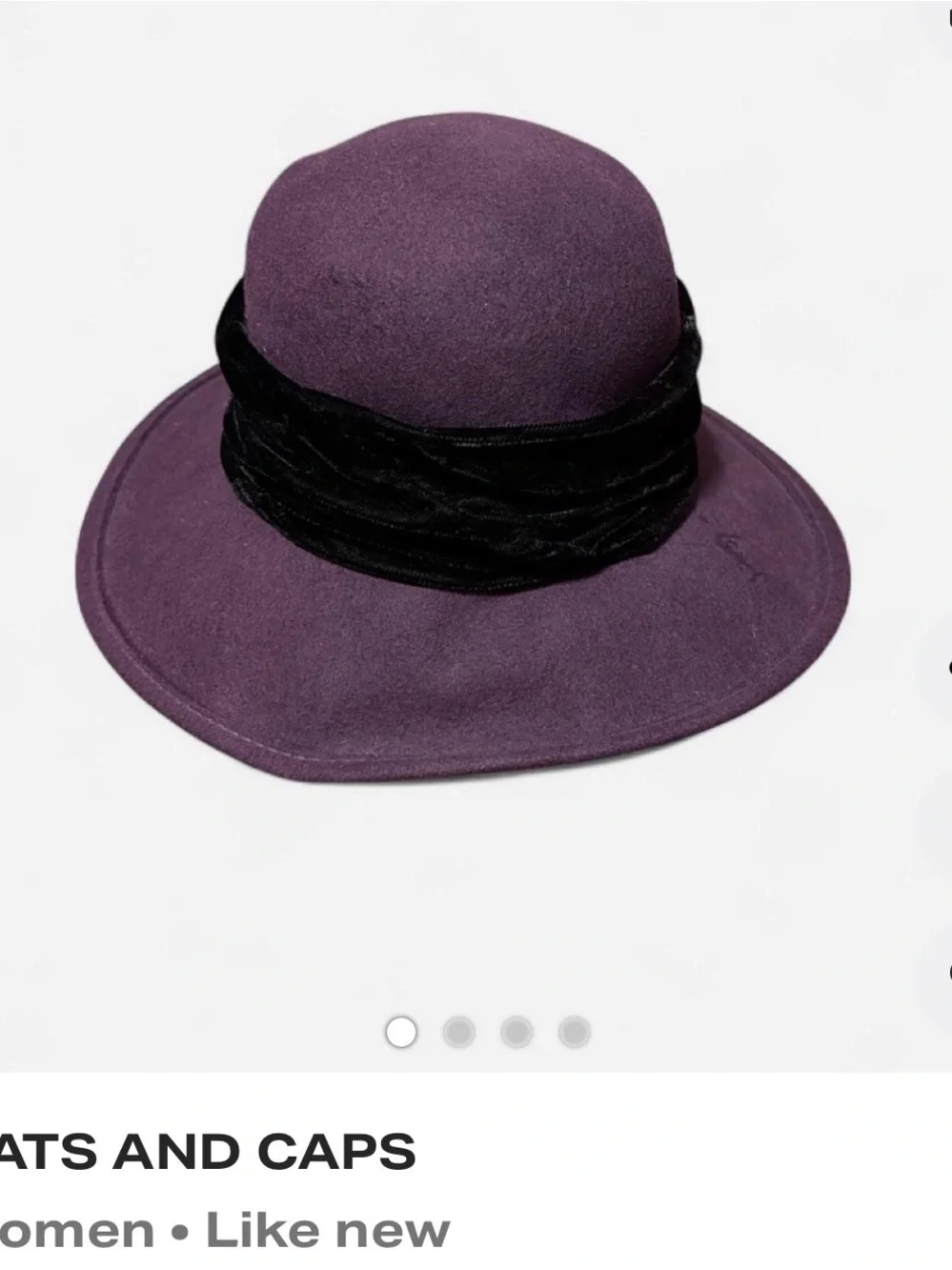 Womens Purple Wool Cloche Hat with Black Velvet Band